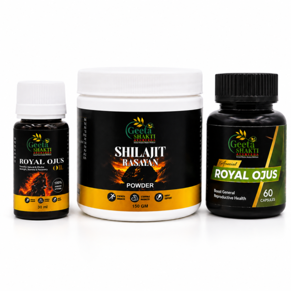 Royal Ojus Premium Wellness Combo – 60 Capsules + Royal Ojus Oil + Shilajeet Rasyan